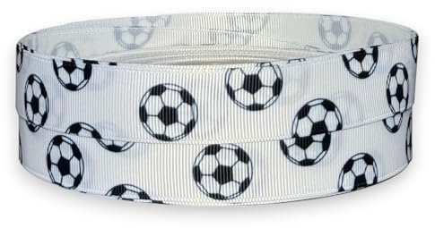 White Football 2m x 22mm Wide for Personalised Birthday Cake Decoration Ribbon & Decorating Ideas for Present Gift Wrap Bows Toppers or Wrapping for Bags Box Balloon String Cards Art Craft Ribbon …