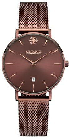Kistanio Petit Damenuhr mit Milanaiseband Datum Edelstahl Mocca Mocca Saphirglas MO-MOS-M