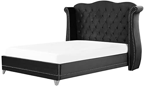 Bett Samtstoff im Chesterfield Stil hohes Kopfteil schwarz 180 x 200 cm Ayette