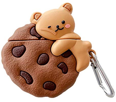 SGVAHY Schutzhülle für AirPods 1&2 Kreative Niedliche 3D Cartoon Cookies Design Weiche Silikon Stoßfest Schutzhülle mit Schlüsselanhänger Kompatibel mit AirPod 1&2 (Cookies Bear, AirPods 1&2)
