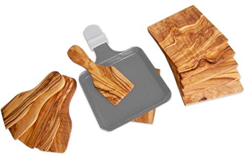 D.O.M.® Raclette-Spachtel und Untersetzer aus Olivenholz (6er Set Spachtel und Untersetzer)