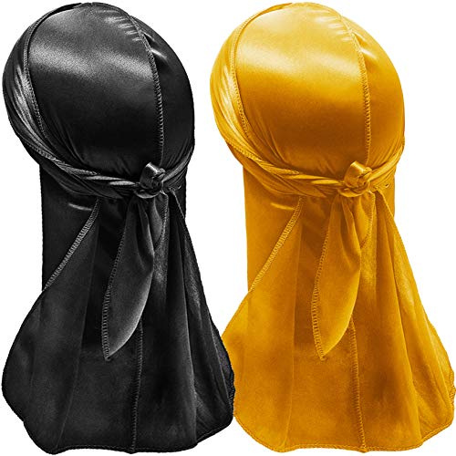 Hairizone Silky Durags Doo Rags für Herren, Wellen, Schwarz, Gold, 2 Stück