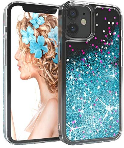 EAZY CASE Hülle kompatibel mit iPhone 12 Mini Schutzhülle mit Flüssig-Glitzer, Handyhülle, Schutzhülle, Back Cover mit Glitter Flüssigkeit, TPU/Silikon, Transparent/Durchsichtig, Blau