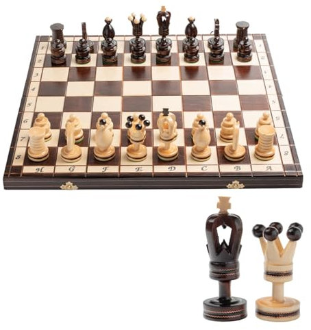 Atemberaubendes Royal Gambit Großes Schachspiel aus Holz, eingelegt, Royal 50 cm/20 Zoll, Deluxe-Schachbrett und Schachfiguren für Erwachsene und Kinder