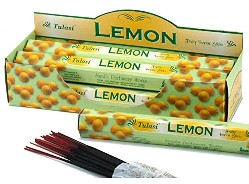 Aromatischer Zitronen-Räucherstäbchen - Natürlicher Aromatherapie-Räucherstäbchen - Zitrus-Räucherstäbchen - Box 6 Packungen mit je 20 Einheiten, Große Dauer