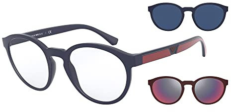 EMPORIO ARMANI 0EA4152 Brille, Dark Blue/Clear Blue/Blue Clip-on, 52 Herren, Dunkelblau/Clear Blue/Blue Clip-on, 46