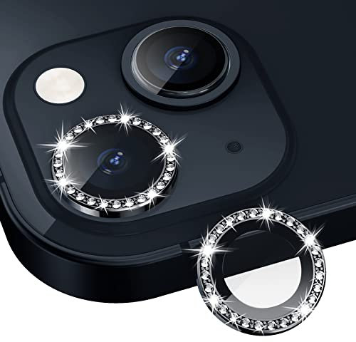 Xfilm Bling Diamond - Pellicola protettiva per fotocamera iPhone 13 / iPhone 13 Mini, HD in vetro temperato trasparente, compatibile con custodie, antigraffio (diamante nero)
