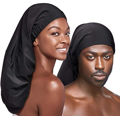 Red by Kiss Unisex Silky Spandex Loc Cap, Dreadlocks & Braids Cap, Shower Cap, Sleep Cap, Black (Super Jumbo)