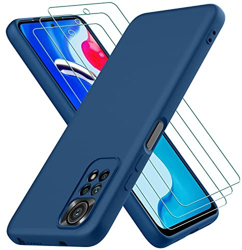 Oureidoo Hülle für Xiaomi Redmi Note 11 4G / Xiaomi Redmi Note 11S 4G, mit 3 Stück Panzerglas Schutzfolie, Handyhülle Silikon gummiert, Handy Case in Blau