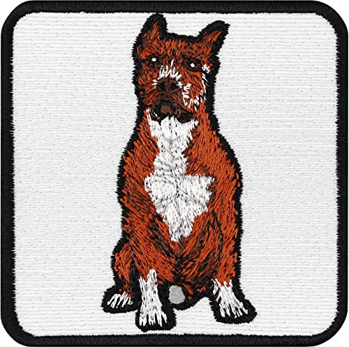 Bulldog Aufnäher Dog American Bulldog Aufbügler gestickt zum annähen/aufbügeln Hunde Patch Hunderassen Bügelbilder amerikanische Bulldogge Applikation für Jeans Flicken | 75x75mm