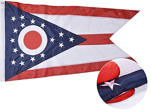 VICDRIA Ohio Staatsflagge, 90 x 150 cm, bestickt, strapazierfähiges Polyester, langlebige Flaggen, für drinnen und draußen, genähte Streifen und Messingösen