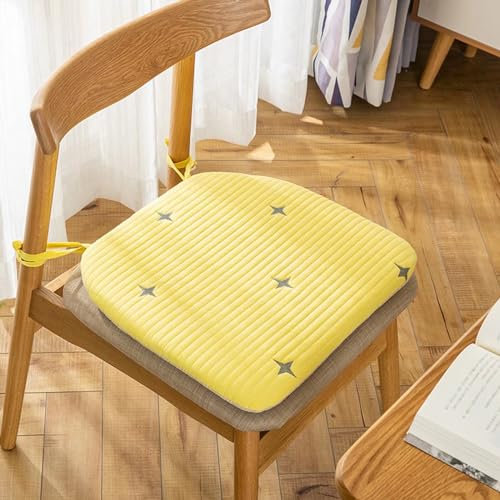 ZIBENE Stuhlkissen Oval für SchalenstüHle, Sitzkissen Stuhl Outdoo 4er Set, Doppelter rutschfest Stuhlauflagen 40x40 mit BäNdern Et Anti-Rutsch Boden für EsszimmerstüHle Gartenstuhl Gelb