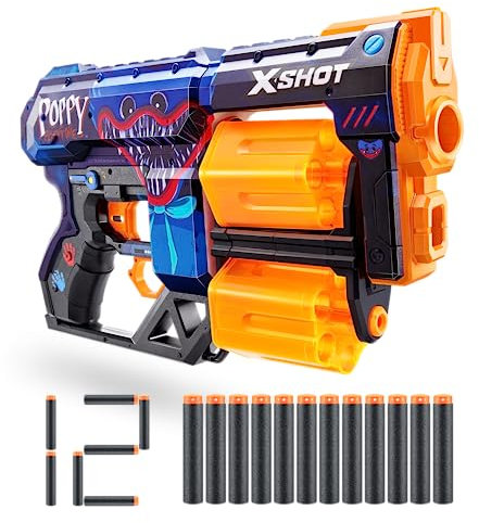 XSHOT 36651 X-Shot Skins Dread, Poppy mit 12 Darts Schaumstoffdart-Blaster