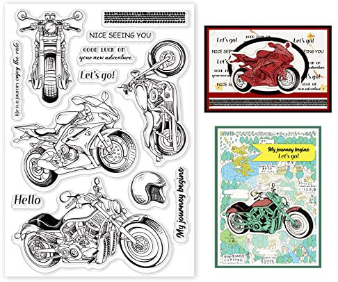 GLOBLELAND Motorrad Klarsichtstempel Reisefahrzeug Grüße Transparenter Silikonstempel Transparente Stempel für Karten die DIY Scrapbooking Fotoalbum Dekoration machen