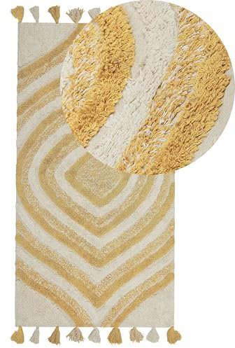 Modern Hand Tufted Cotton Area Rug Beige and Yellow 80 x 150 cm Bingol