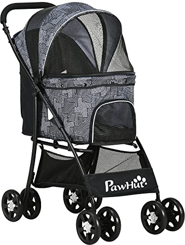 PawHut Dog Pram Dog Stroller with Universal Wheels for Small Breeds Grey