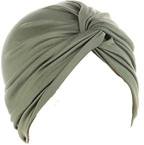 Chemo Beanie Mütze Kopfbedeckung Damen Stretch Knoten Front Turban Beanie Mütze Olivgrün, olivgrün