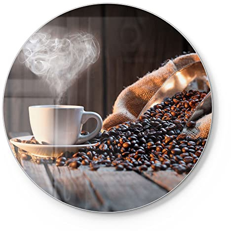DEQORI Schneidebrett aus Glas | rund Ø30 cm | Motiv Rustikale Kaffeeliebe | Design Schneideplatte für Küche | Frühstücksbrett antibakteriell & rutschfest | Glasplatte & Servierplatte