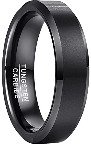 NUNCAD Schwarzer Ring für Herren Wolfram Ringe Matt Klassisch 6mm Verlobungsringe Matt Gebürstet Größe 60 (19.1)