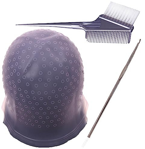 3 Pieces Professional Salon Silicone Hairdressing Tools Brush Double-Sided Coloring Comb Silicone Highlighting Frosting Cap for Color Hair Salon Hairdressing Dyeing Staining Tools for Women Men