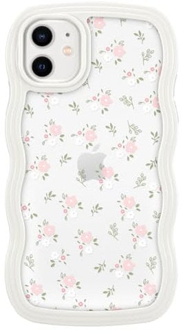 ZCDAYE Floral Case Compatible with iPhone 11, Aesthetic Flower Pattern & Cute Curly Wavy Shape Phone Case for Women Girls,Soft TPU Shockproof Cover for iPhone 11 (6.1 inch), White