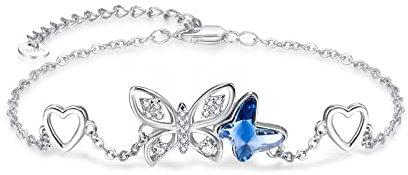 REDSUN Schmetterling Armband 925 Sterling Silber Schmetterlinge Armband Kristall Cubic Zirkonia Blau Schmetterling Schmuck Geburtstag Geschenke für Frauen Mädchen