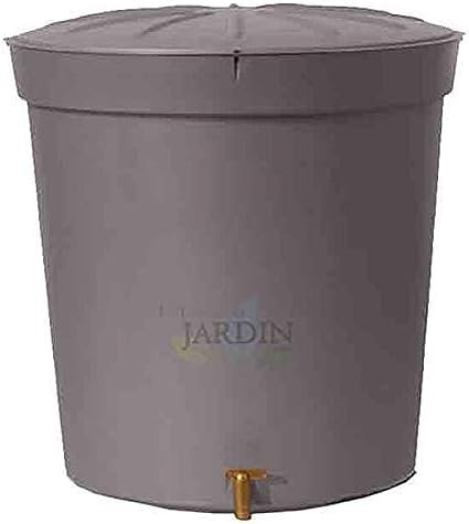Wassertank, Grau, Granit, Polypropylen, 300 l, für Regenwasser, inklusive Deckel und Wasserhahn, Durchmesser 82 cm, Höhe 86 cm.