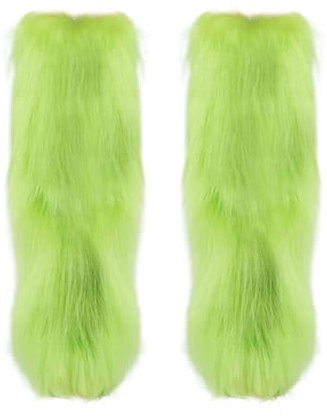 Momolaa Faux Fur Leg Warmers for Women & Girls - Long Furry Leggings Boot Cuffs Cover/Sleeves Winter Toppers Fluffies #1_Green