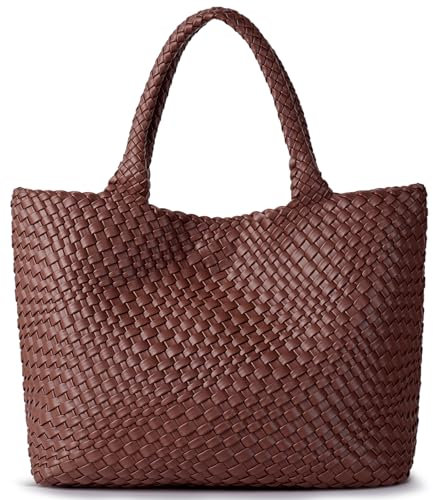 JOTOFIT Gewebte Tasche für Damen, modische Schultertasche mit Tragegriff oben, weiches veganes Leder, Kaffee, Einheitsgröße