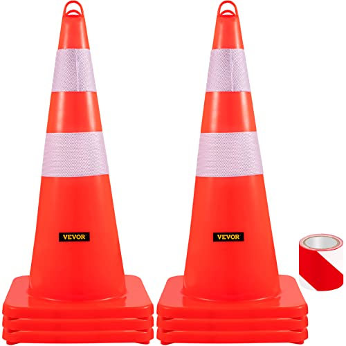 VEVOR Coni di Sicurezza, 6 x 28 Coni Traffico, Coni da Costruzione in PVC Arancione, 2 Collari Riflettenti Coni Traffico per il Controllo del Traffico, Parcheggio Stradale