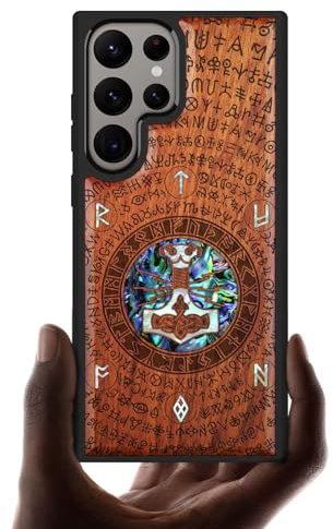 Carveit Designer Wooden Case for Samsung Galaxy S24 Ultra - Thors Hammer (Red Wood) - Wireless Charging Compatible