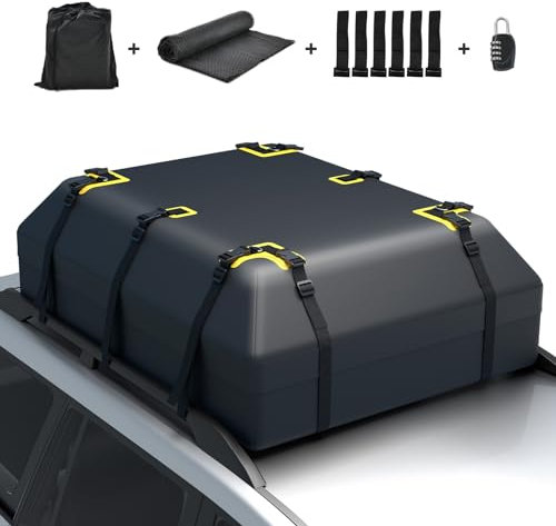COSTWAY 15/21 Cubic Feet Car Roof Bag, 100% Waterproof Roofing Cargo Carrier with Anti-Slip Mat, Combination Lock & Straps, Rooftop Luggage Storage Box (Black, 21 Cubic Ft/600L)