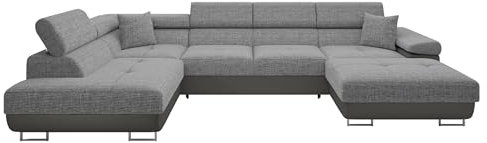 Mirjan24 Ecksofa Torezio Bis mit Bettkasten, Einstellbare Kopfstützen, Sofa mit Schlaffunktion, Eckcouch für Wohnzimmer, Polsterecke, U-Form Couch mit Bettfunktion (Soft 029 + Lux 05, Seite: Links)
