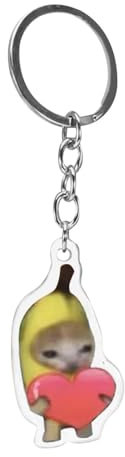 ulapithi Bananen-Katze-Schlüsselanhänger, Cartoon Lustige Bananenkatze Schlüsselanhänger, 2D-Bananen-Katzen-Schlüsselanhänger Mit Umhängeband Für Geldbörse, Rucksäcke, Handtaschen, 1/6 STK