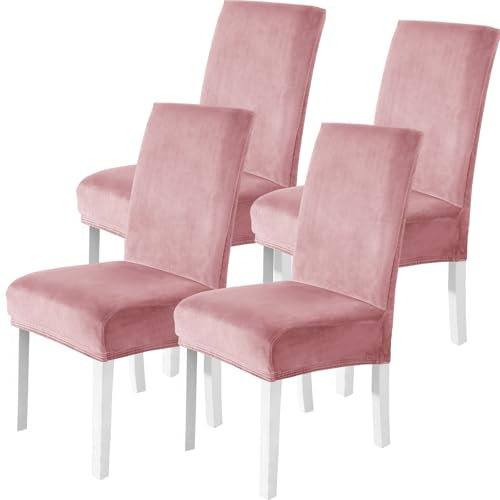CYCMACO Velluto Coprisedie Con Schienale 4 Pezzi, Coprisedia Cucina Elasticizzato, Universale Copri Sedie Soggiorno, Fodera Sedia Con Schienale Alto, Chair Cover, Rosa