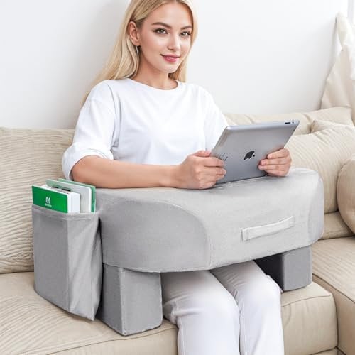 Babenest Lesekissen für Schoß, Armlehne, Gaming-Kissen für die Arbeit, höhenverstellbares Schoß-Schreibtischkissen für Erwachsene, sitzend im Bett, Sofa, Boden (Plüschgrau)