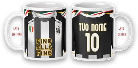 Tazza Mug disegno maglia della tua squadra colazione personalizzabile con nome e numero idea Regalo x tifoso Gadget compatibile Stampa (Bianconero fino alla fine 7324_01)