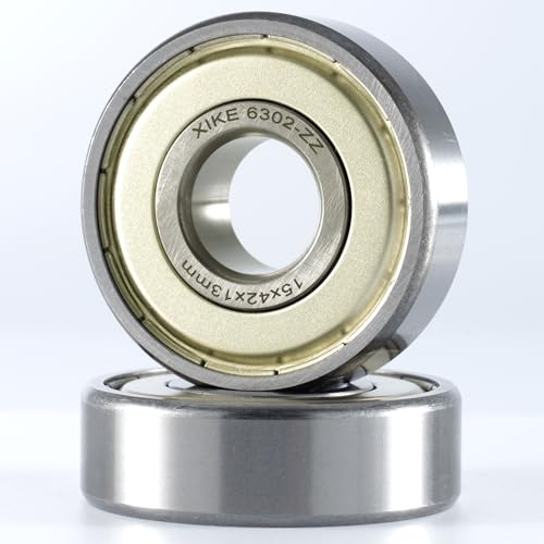 XiKe 2er-Set 6302ZZ 15x42x13mm Kugellager aus 100Cr6-Stahl | Vorgeschmiert, reibungsarm, geräuscharm, beidseitige Metalldichtung – für trockene Umgebungen, ABEC-3