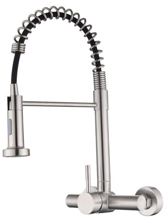 HomeLava Wasserhahn Küche Wandmontage mit Ausziehbarer Brause, Edelstahl Mischbatterie Wandarmatur 360° Drehbar, 2 Strahlarten, Spültischarmatur