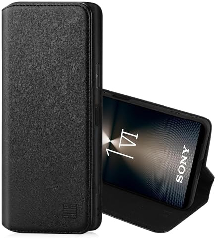 32ndShop 32nd Classic Series 2.0 - Real Leather Book Wallet Flip Case Cover For Sony Xperia 1 VI (2024), With RFID Blocking Card Slot, Magnetic Closure and Built In Stand - Black