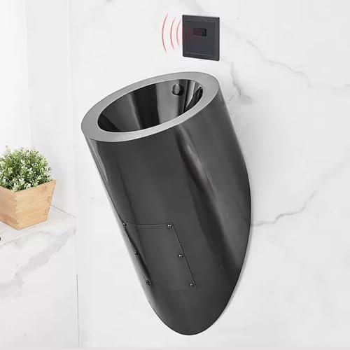 Snaweo Wandhängendes Urinal, Urinal Aus Edelstahl 304 mit Sensor Spülventil, Männliche Sanitärkeramik, for Zuhause/Hotel/Bar/Flughafen(Size:Black A)