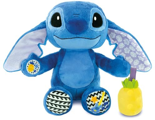 Clementoni Disney Stitch - Calm & Play Interaktiver Plüsch, Ultraweiches Kuscheltier mit Musik und Soundeffekten, Beruhigendes Spielzeug für Babys, Ab 0 Monaten, Blau