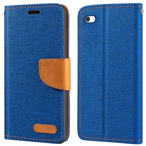 Geflochtene Lederhülle für iPod Touch 4 - Blau | 3.5 Oxford-Gewebe-Wallet-Flip-Cover mit innerer TPU-Schale, integriertem Ständer und Kartenfächern