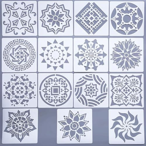 JCUGSBS 15Stück Mandala Schablonen, Mandala Wand Schablonen, Schablonen Zeichnen Set, für Scrapbooking Zeichnung Verfolgung DIY Möbel Boden Dekor Wände Fliesen Holz Stein Scrapbook Tagebuch Home