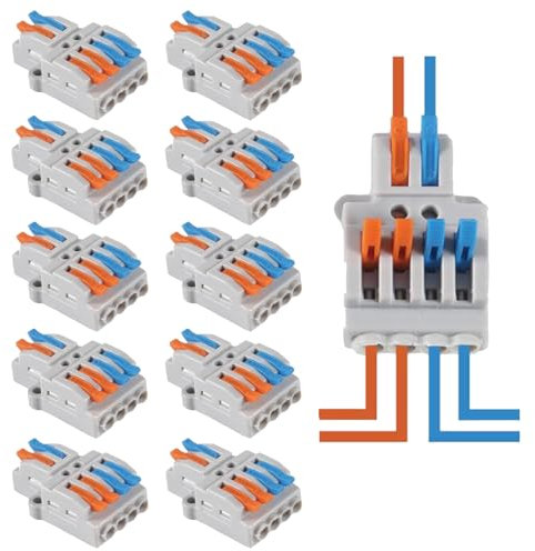 AEDIKO 10pcs Lever Wire Connectors 2 IN 4 OUT Quick Wiring Cable Connector Compact Wire Terminal Block for 28-12 AWG, 28-14 AWG
