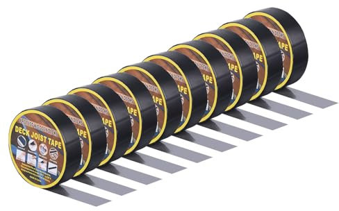 QUARKZMAN Deck Joist Tape 1-5/8 x 49', 10 Rollen Butyl Joist Tape für Decking, Wasserdichte Deck Joist Flashing Tape für Holzträger und Balken Schwarz