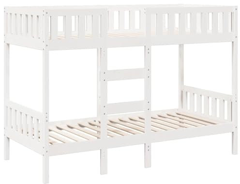 vidaXL Etagenbett, Kinderbett mit Rausfallschutz Leiter, Bettgestell mit Lattenrost, Bett Stockbett Holzbett, Weiß 90x190cm Massivholz Kiefer