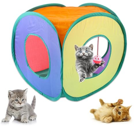 Katzentunnel, quadratisch, faltbar, 40 x 40 x 40 cm, Würfelzelt, Katze, Regenbogen-Tunnel, Pop-Up-Würfel, für Katzen, interaktives Katzenspiel und Versteck, Spielzeug für Kätzchen, Kaninchen,