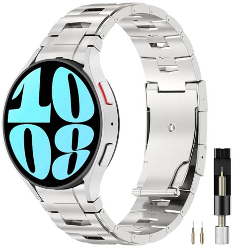 Miimall Titanium Band for Samsung Galaxy Watch FE/7/6/5/4 40mm 44mm, No Gap Lightweight Metal Wristband for Watch 6 Classic/5 Pro/4 Classic, Samsung Watch 7 Replacement Strap for Men Women-Silver