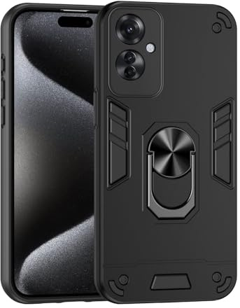 ILING Case for OPPO Reno 11F 5G (Reno11 F 5G), Military Grade Shockproof Heavy Duty Protective Phone Case Cover with Enhanced Metal Ring Kickstand [Support Magnet Mount] (Black)